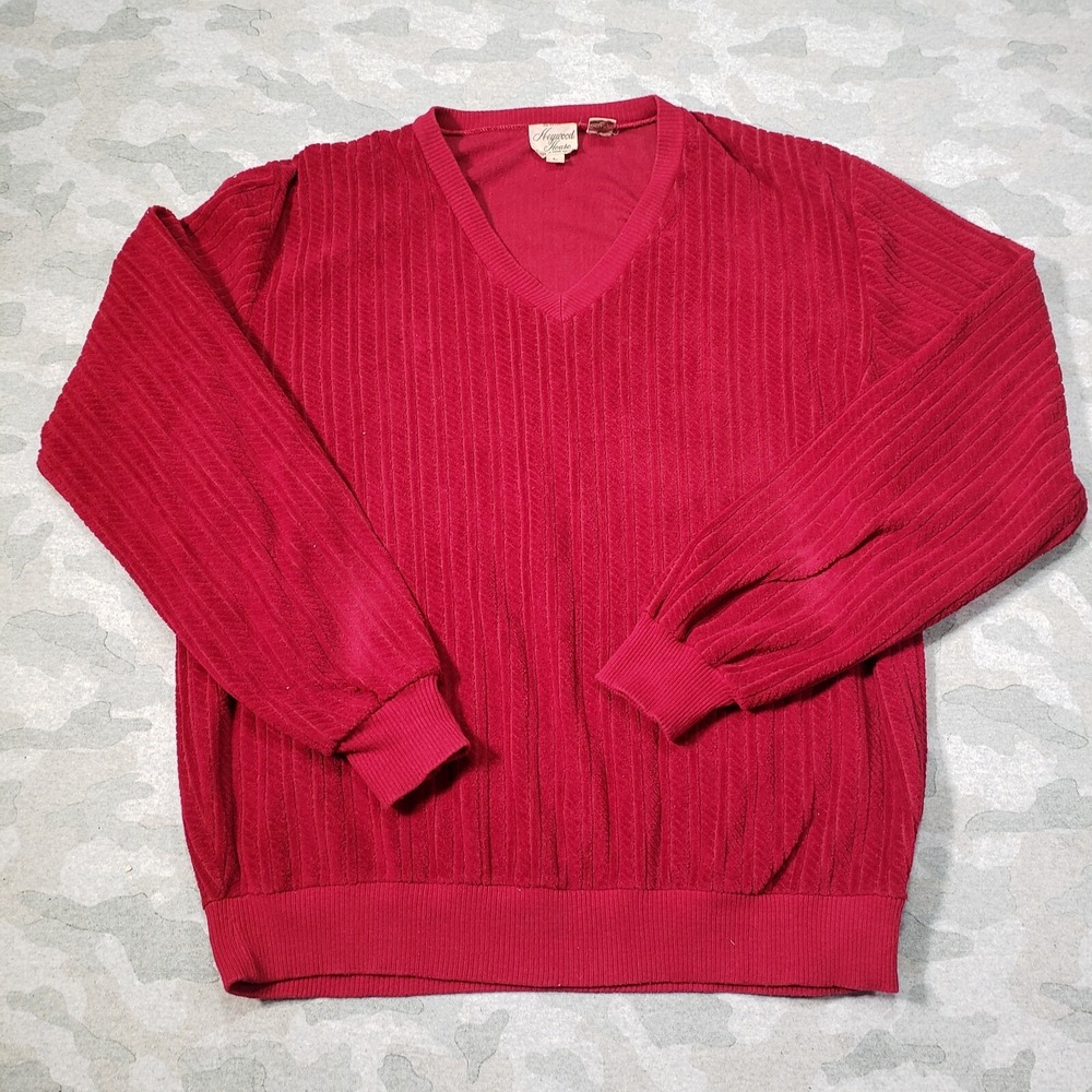 Vintage Heywood House Velour Shirt Mens Large Red V Neck